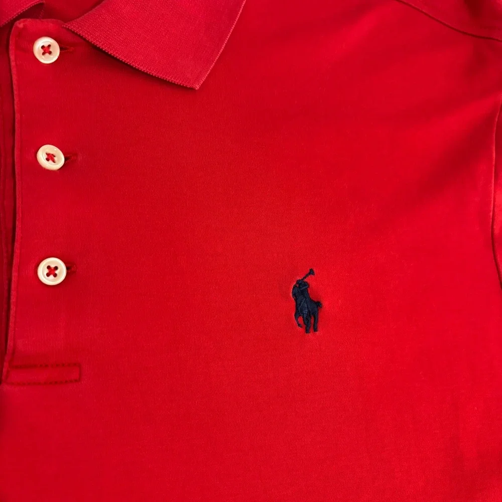 Polo Ralph Lauren Polo Shirt Mens L Red Classic Fit Short Sleeve Blue Pony Logo
